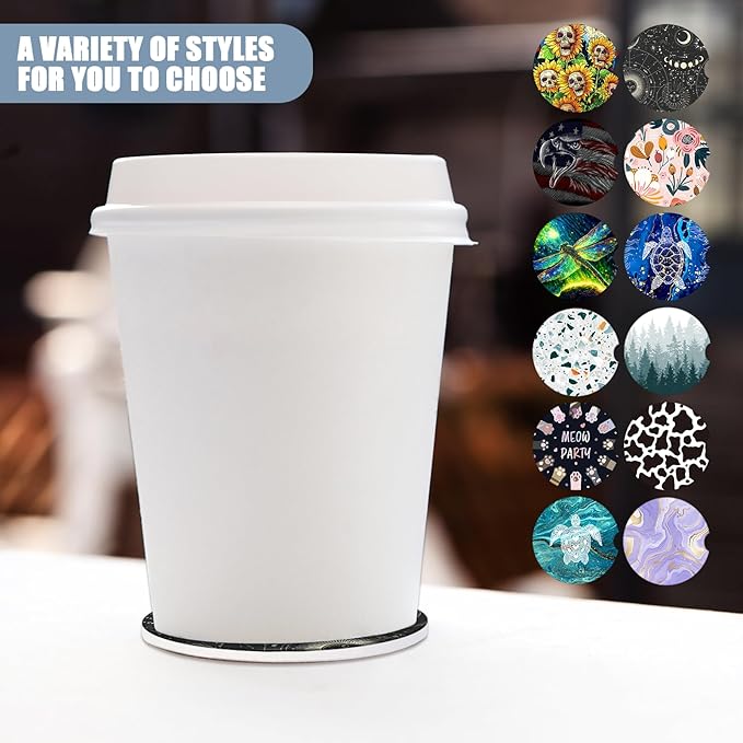 Car Cup Holder Coaster - Sun Moon Absorbent Ceramic Coaster, Car Coasters for Cup Holders, Auto Accessories for Women & Men, Pack of 2