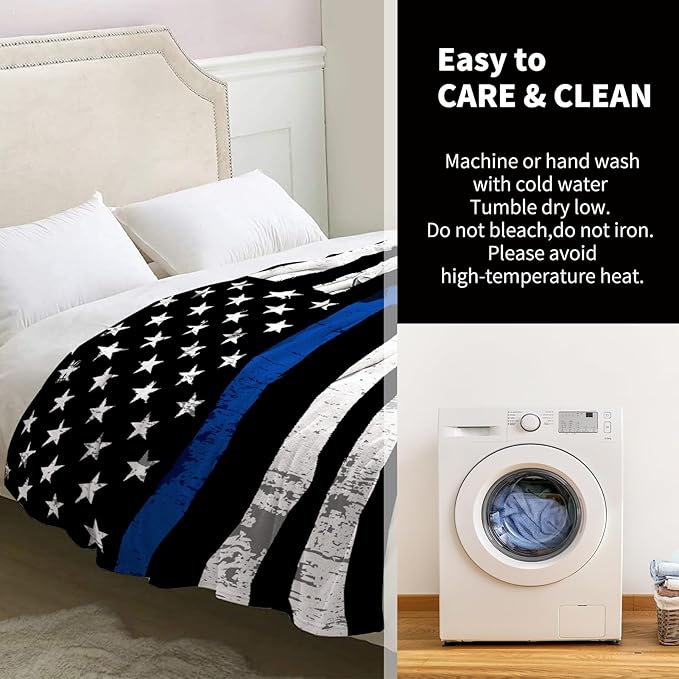 American Police Flag Blanket Gifts for Men Boy Dad Husband Son Birthday Christmas Valentine Present Us Police Flag Theme Decor Bedroom Living Room Couch Sofa Kid Adult Teen Soft Flannel Throws 60"x50"