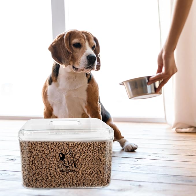 Cat Food Storage Container with Scoop,Plastic Pet Food Container With Flip Up Lid,Cat Food Treats Storage Bin,Keep Food Dry and Fresh,Stackable,Hold up to 6~7Lbs-BPA Free