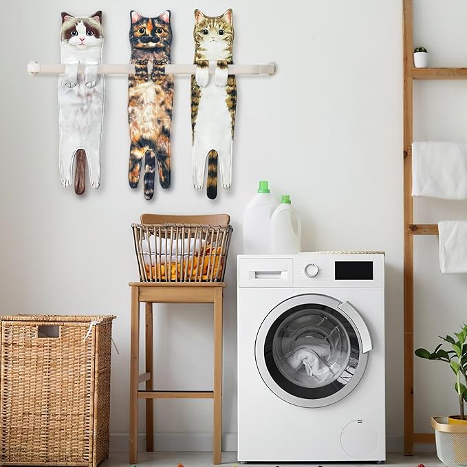 PAT JUUMG Funny Cat Hand Towels for Bathroom & Kitchen Decor - Super Absorbent Soft - Housewarming & Cat Lovers' Gifts