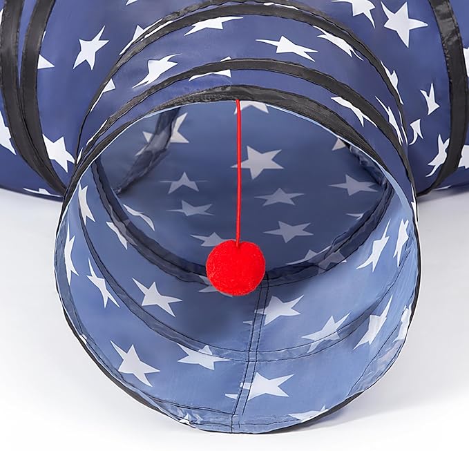 Tempcore Pet Cat Tunnel Tube Cat Toys 3 Way Collapsible, Cat Tunnels for Indoor Cats，Kitty Tunnel Bored Cat Pet Toys Peek Hole Toy Ball Cat, Puppy, Kitty, Kitten, Rabbit Pentagram