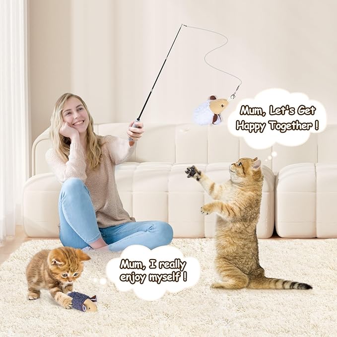 ORSDA Cat Toys, Cat Mouse Toy for Indoor Cats, Replacement Cat Teaser Toys, Interative Cat Toy for Cats with Bell, Cat Feather Toy for Cats to Chase and Exercise