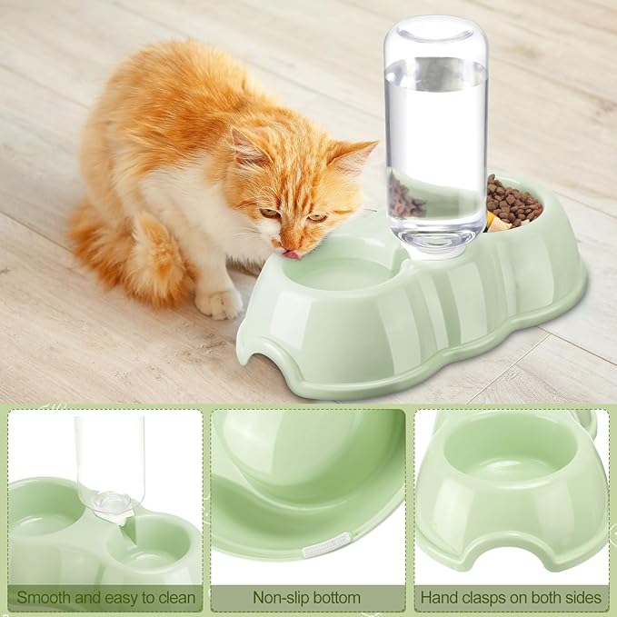 7 Pcs Small Cat Kitten Starter Kit Cat Litter Box with Shovel Cat Paw Litter Mat Double Automatic Cat Bowls Cat Toy Teaser Stick Cat Collar Essentials Kits for 1-3 Lbs Beginner (Fresh Green,Stylish)