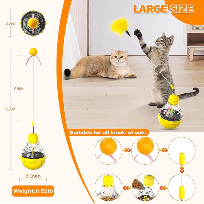 Indoor Interactive Cat Toys for Cats to Play Indoors and Exercise - Relieve Boredom, Cat Treat Toy with Feather and Balls-Yellow