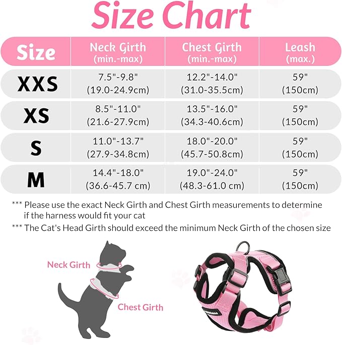 rabbitgoo Cat Harness and Leash for Walking, Escape Proof Soft Adjustable Vest Harnesses for Cats, Easy Control Breathable Reflective Strips Jacket, Pink, XXS