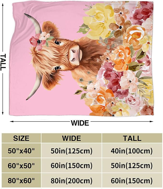 Highland Cow Blanket Ultra Soft Cozy Longhorn Cow Throw Blanket Fleece Fuzzy Plush Bedding Cow Lovers Gifts for Women Girls Kids Adults 50"x40"