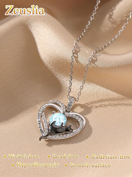 Birthstone Cat Necklaces,925 Sterling Silver Cat Necklace Heart Pendant for Women,Dainty Animal Jewelry for Her,Wedding Anniversary Birthday Gifts for Women Mom Grandma
