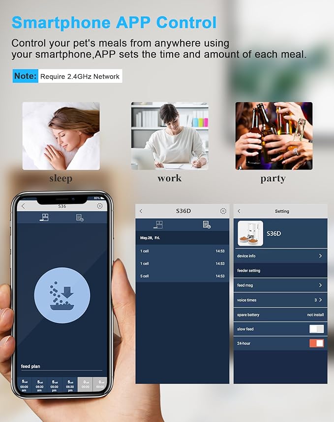 Automatic Cat Feeder, WellToBe Pet Feeder Food Dispenser for Cat & Small Dog with Two-Way Splitter and Double Bowls, up to 6 Meals with Portion Control, Voice Recorder - Battery and Plug-in Power