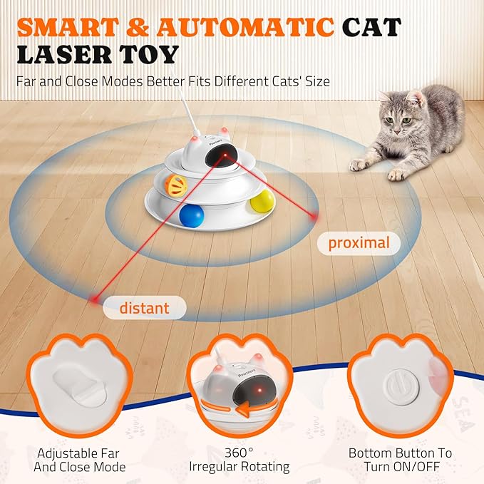 Pawtners Interactive Cat Toy: 5 in 1 Automatic Cat Toy for Indoor Cats, Rechargeable Hide and Seek Toy with PVC Cover, Battery Operated Kitten Laser Toy with Standard Accessories Pack
