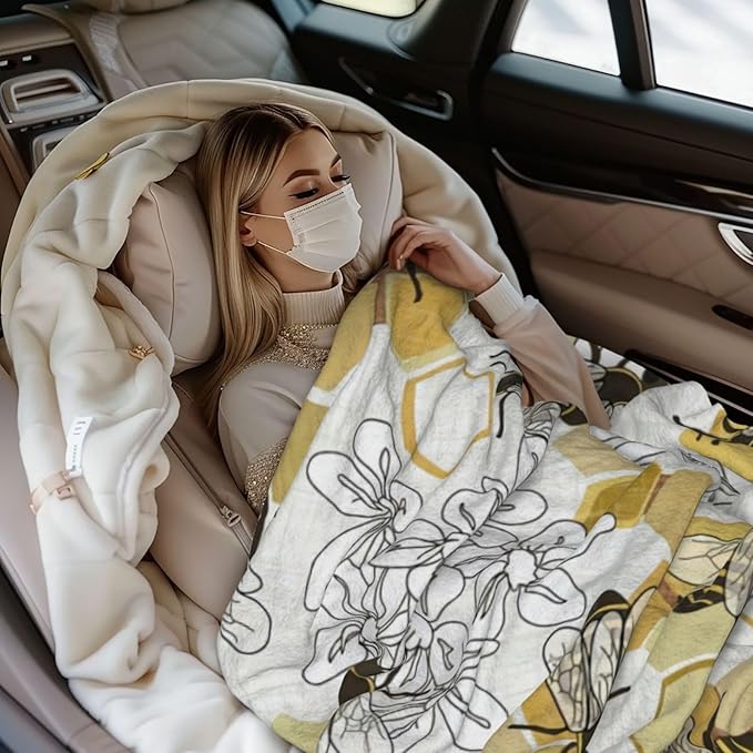 Fleece Throw Blanket for Couch, Sofa, Car, Bed, 60"x50" Cozy Soft Lightweight Fuzzy Flannel Warm Blanket Suitable for All Seasons (Bee)