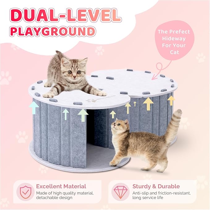 Cloud Cat Play Tunnel with Cat Bed, MIU COLOR Cat Chase Playground, Foldable Scratch Resistant Double-Layer Cat Cave, Cat Hideaway Tunnel Tube Toys, for Cats up to 10 lbs