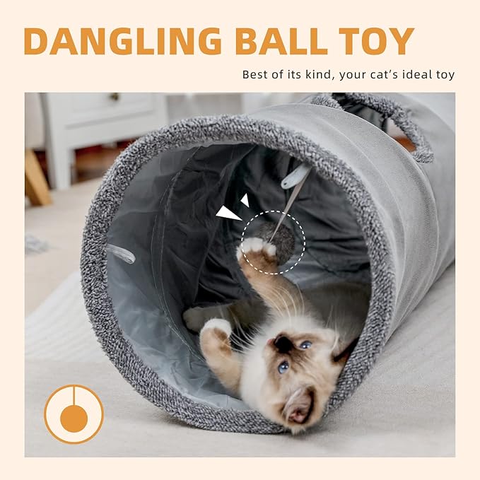 PAWZ Road Cat Tunnel 51 Inches Long Cat Toys Collapsible Tunnel 12 Inches in Diameter Large Cat Tube for Big Cat,Rabbits and Puppy- Large