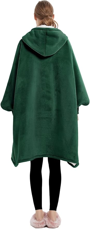 KFUBUO Wearable Blanket Hoodie for Adults Sherpa All Patterns Oversized Sweatshirt Blanket with Pockets Gifts for Mom Emerald Green