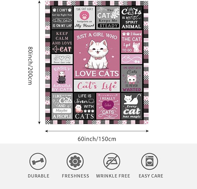 Just a Girl Who Loves Cats Blankets for Cat Lovers, Cat Lover Gifts for Girls, Gifts for Cat Lovers, Cat Themed Gifts for Women, Cat Lady Gifts Blanket for Women 60" x 80"