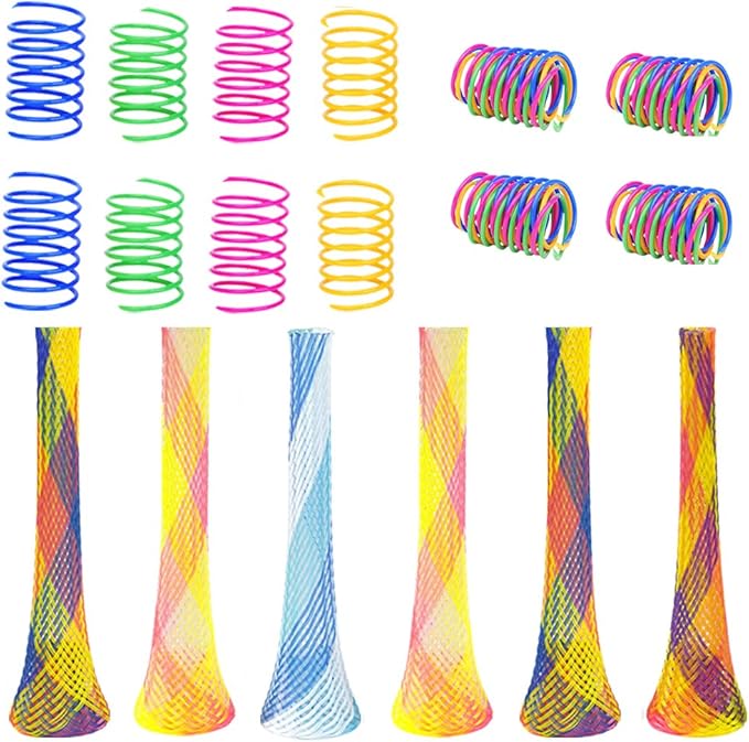 maxin 30 Pcs Cat Spring Toys Set, Plastic Colorful Cat Springs Tube and Cat Spiral Spring Pet Toys for Swatting, Biting, Hunting Kitten Interactive Toys