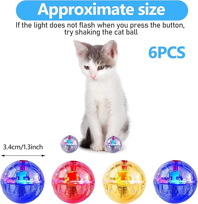 Sratte 6 Pieces Ghost Hunting Cat Ball Activated Cat Toy Ball Motion LED Light Cat Balls Motion Cat Dog Interactive Toys Pet Glowing Mini Running Exercise Ball Toys for Animals Activity(Clear)