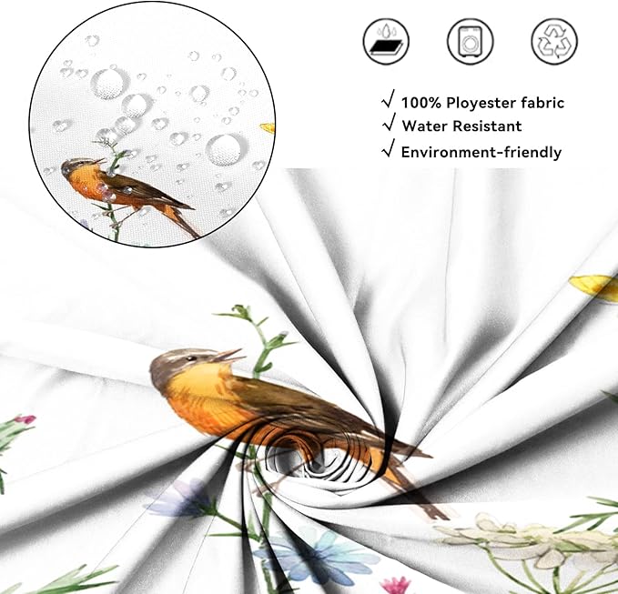 AWERT Small Half Size Stall Shower Curtain with 6 Hooks Funny Bird Shower Stall Curtain for Bathroom/RV and Camper (Bird) 36x72 inch