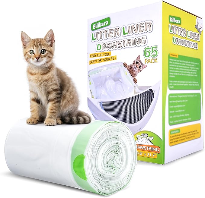65 Count Litter Box Liner Bags for Auto Litter Box Robot 3 4, Drawstring Self Cleaning Litter Drawer Liners Replacement, Durable Cat Waste Bags, Unscented