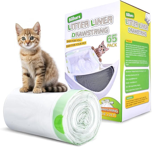 65 Count Litter Box Liner Bags for Auto Litter Box Robot 3 4, Drawstring Self Cleaning Litter Drawer Liners Replacement, Durable Cat Waste Bags, Unscented