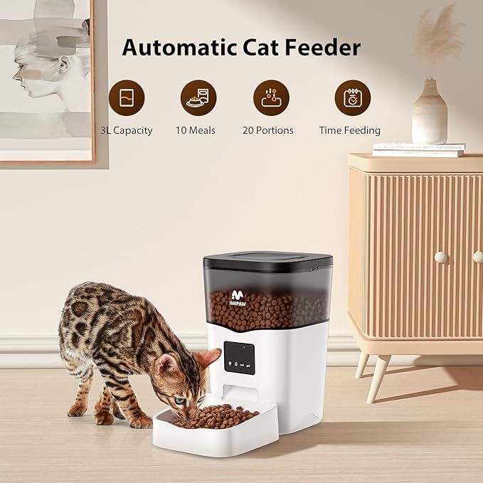 Automatic Cat Feeder WiFi: Automatic Cat Food Dispenser with App Remote Control Timed Feeding of Dry Food 10s Voice Recorder Programmable Pet Feeder for Cat & Small Dog Up to10 Meals