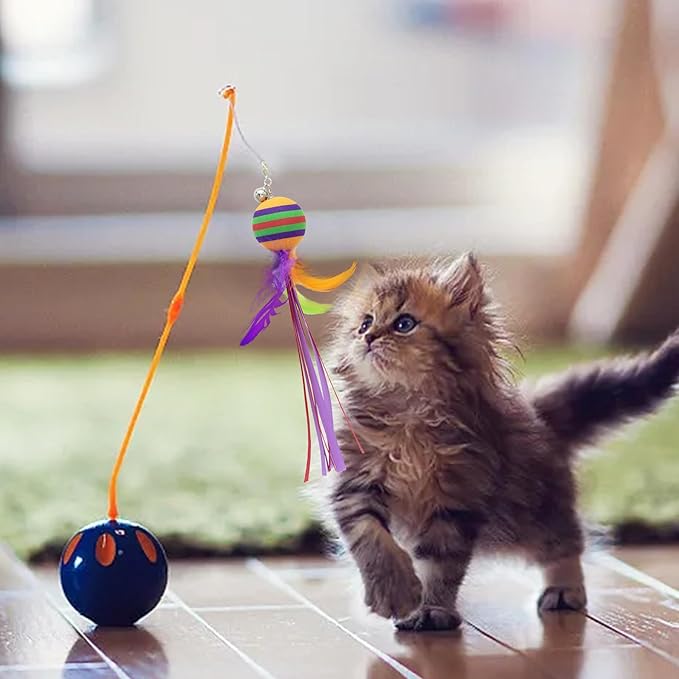 PET SHOW 5 Pack 1.4" Cat Feather Tassel Toys Balls with Bell Soft EVA Foam Colorful Rainbow Toy Balls Interactive Kitten Cats Pets Indoor Outdoor Play Activity Chase Training