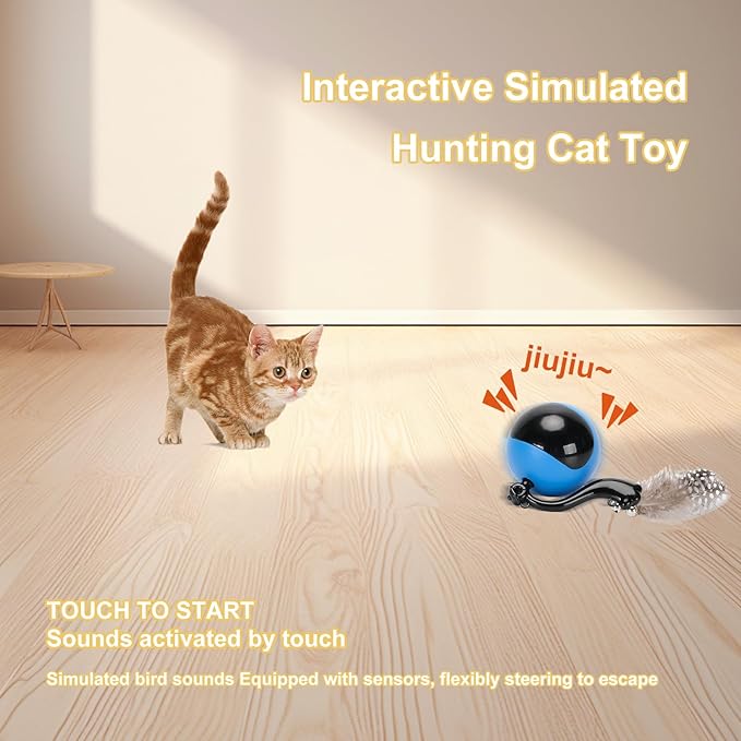 2 in 1 Simulated Interactive Hunting Cat Toy,Self Rolling Ball in Pouch,Remote Control Rechargeable Hide and Seek Cat Toys for Indoor Cats,Interactive cat Toys Ball Fast Rolling in Pouch