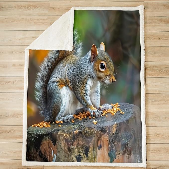 Feelyou Kids Throw Blanket Boys Girls Squirrel Sherpa Blanket Cute Wild Animal Fleece Blanket Lovely Wildlife Decor Fuzzy Blanket for Bed Chair Sofa Couch Super Soft Plush Fuzzy BlanketKing 87"x95"