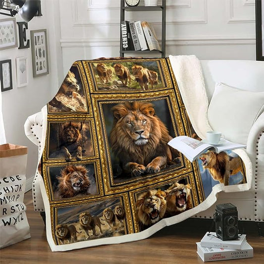 Feelyou Kids Lion Fleece Throw Blanket Baby 30"x40" Safari Print Plaid Sherpa Blanket for Bed Sofa Couch 3D Wild Animal Pattern Plush Blanket Women Men Fuzzy Blanket