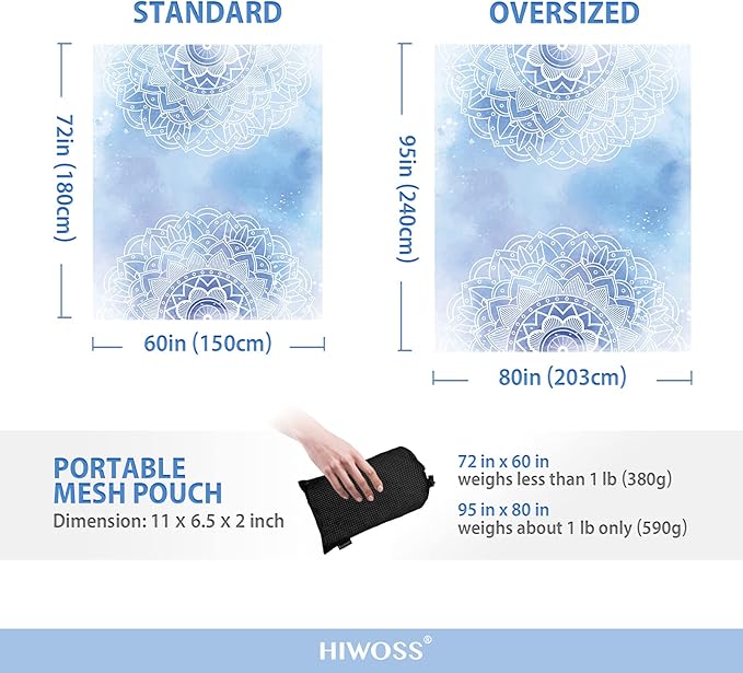 Beach Blanket Waterproof Sandproof Oversized 95”x 80”,Sand Free Beach Mat with Corner Pockets,Portable Mesh Bag for Beach Festival,Picnic,Travel and Outdoor Camping (LightBlueMandala)