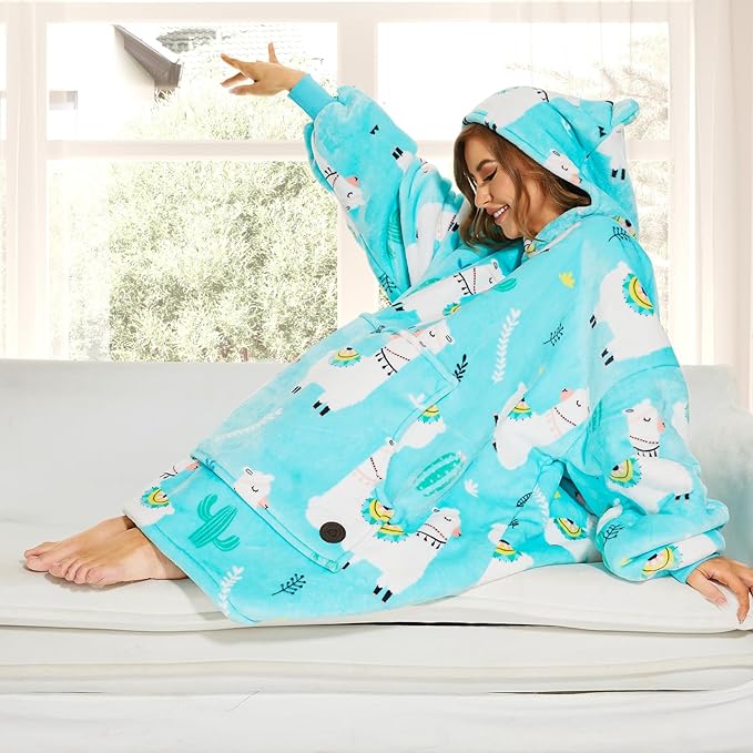 THREE POODLE Wearable Blanket Hoodie for Women, Oversized Sherpa Sweatshirt Blanket for Adults Men, Warm Cozy Alpaca Hooded Blanket, Gifts for Mom Girlfriend Sister