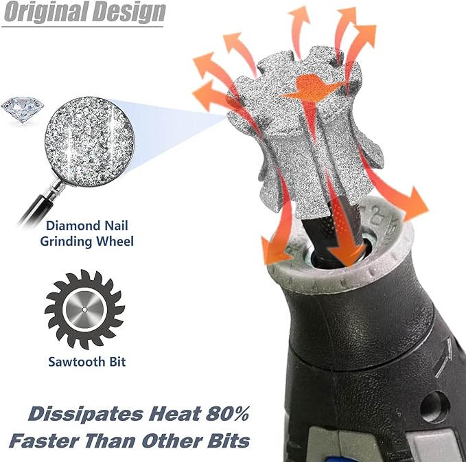 Fast Cooling Cat Dog Nail Grinder Tip Sawtooth Bit with Anti-Clogging, Diamond Pet Nail Grinder Wheel for Claw Care Grooming 1/8'' Dremel Sanding Drums Replacement for Anxious Dogs - SuperC 120# 2P