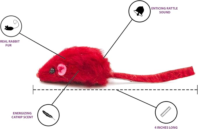 60 Rainbow Mice with Catnip and Rattle Sound Made of Real Rabbit Fur Interactive Catch Play Mouse Toy for Cat, Box of 60 Mice