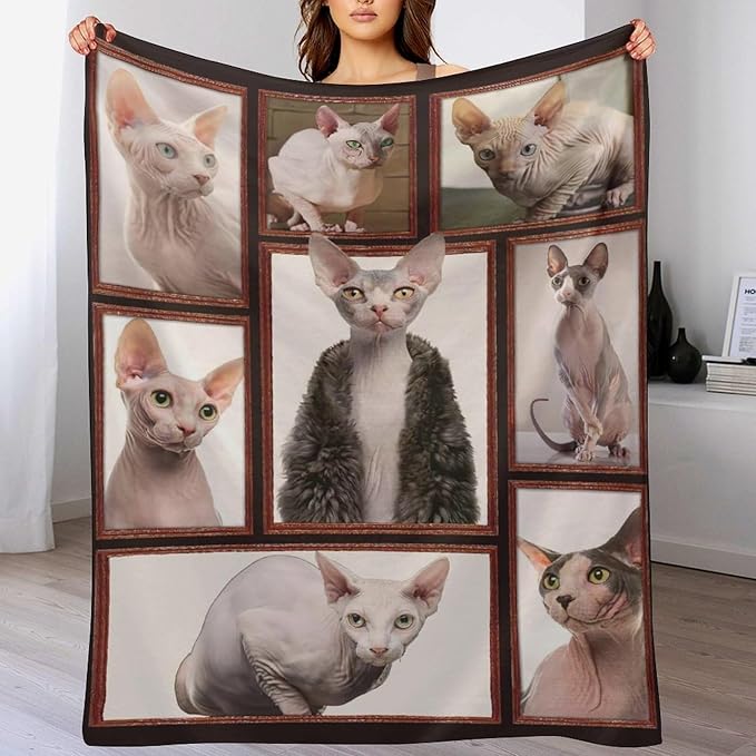 Hairless Cat Blanket Hairless Cat Gifts for Girls Boys Woman Kids Hairless Cat Lover Throw Blankets Soft Blanket Warm Fleece Flannel Plush Blankets for Bed Sofa Couch 40"x50"