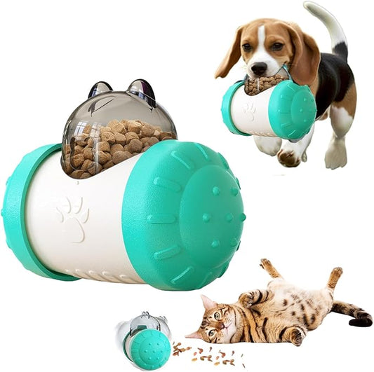 Treat Dispenser Dog Cat Toy Enhanced Slow Dispenser Food Puzzles Ball Interactive Chase Training Toys for Small Puppy Cat Bunny Hamster Pet Pig(Blue)