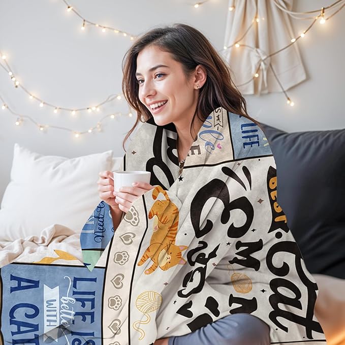 Mothers Day Cat Mom Gifts for Women Blanket, Cats Themed Lover Gift Blankets for Cat Lovers, for Mom, Crazy Cats Lady Gifts, 50"X60"