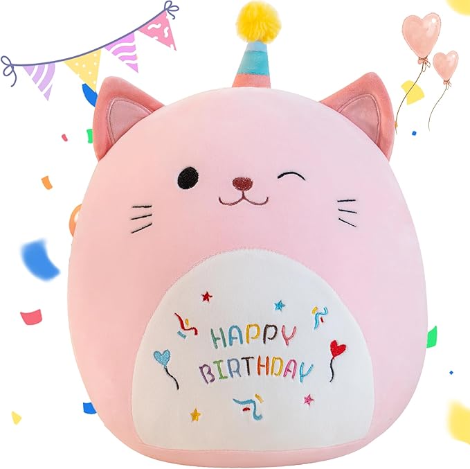 Cute Cat Plush Stuffed Animal - Soft Birthday Gift Plushie Pillow Decor, Pink, 8 Inch