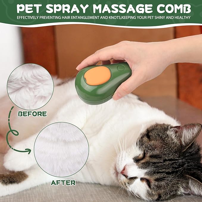2Pcs Steamy Cat Brush - 3 in1 Cat Steamy Brush,Silicone Massage Grooming Brush with Water,Pet Hair Cleaner Brush Comb for Cats Dogs(Avocado)
