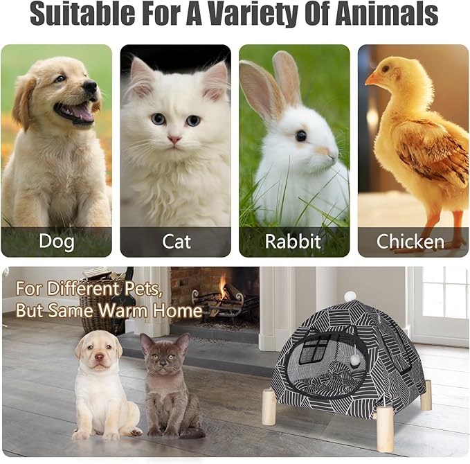 Pozico 2 in 1 Cat Bed Tent Wooden Frame Cat Teepee Cat Hammock, Quick Assembly and Disassembly, Portable Indoor/Outdoor Pet Dog Tent House for Cats Puppies Small Animals:Black Diamond Tent