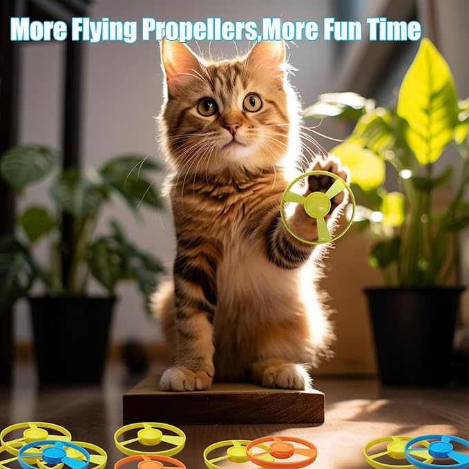 Cat Fetch Toys, Interactive Flying Cat Toy with 20 Flying Propellers, Dog Cat Pet Tracks Chasing Toy for Indoor,Outdoor Cats (Pink + 20 Propellers)