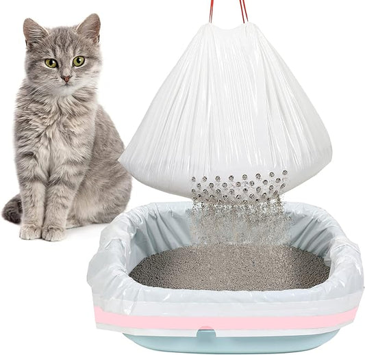 56 Count 31 x 18 Inch Sifting Cat Litter Bags Large Thick Cat Litter Box Liners with Holes Portable Thick Cat Litter Bags Drawstring Litter Box Liners for Pets Cats Litter Box Supplies