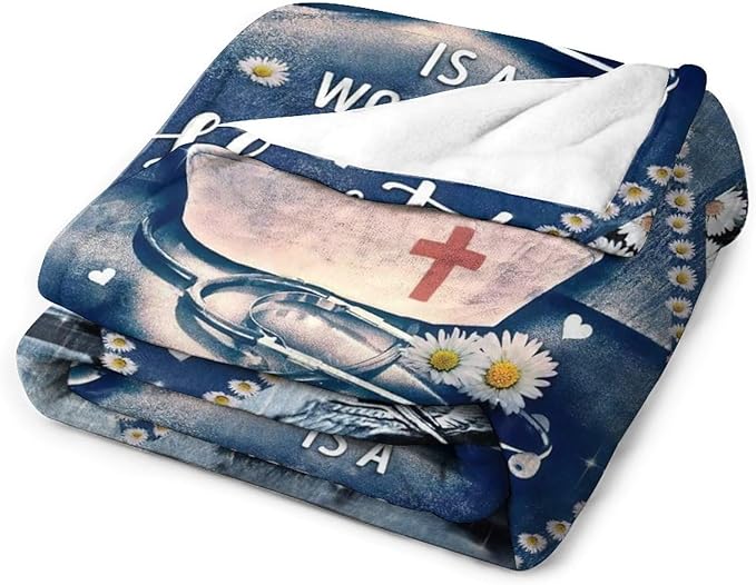 Nurse Daisy Blanket Nursing Hospital Throw Blankets for Couch Sofa Bed Stuff Decor Lightweight Soft Cozy Fleece Plush Warm Flannel Bedding Blanket Nurses Birthday Gifts for Girls Woman Adult 50"x60"