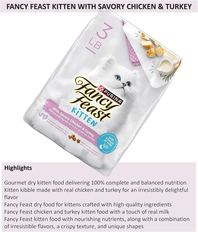 Kitten Bundle: 1 Bag (3 lbs) of Dry Kitten Food with Savory Chicken & Turkey, 1 cat Toy kit with 3 Mouse Toys, and 1 Booklet About pet Nutrition