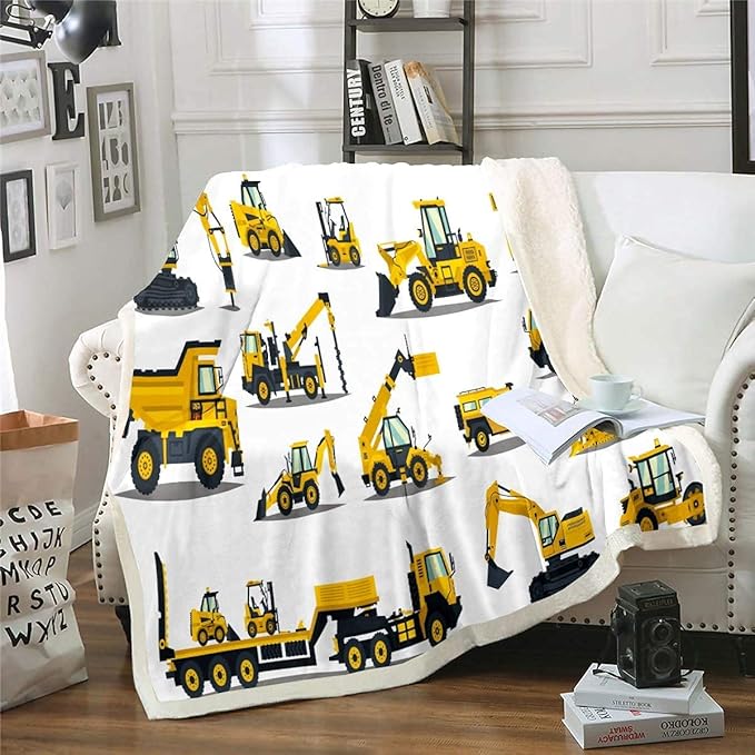 Feelyou Construction Site Fleece Throw Blanket Kids Toddler Excavator Truck Flannel Sherpa Blanket Soft Comfort Plush Blankets for Boys & Girls 40"x50"…