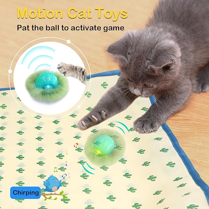 Interactive Cat Toys, Fast Rolling Ball in Play Mat, Motion Activated Cat Toys for Indoor Cats, Hide and Seek Game, Electric Cat Mouse Toy