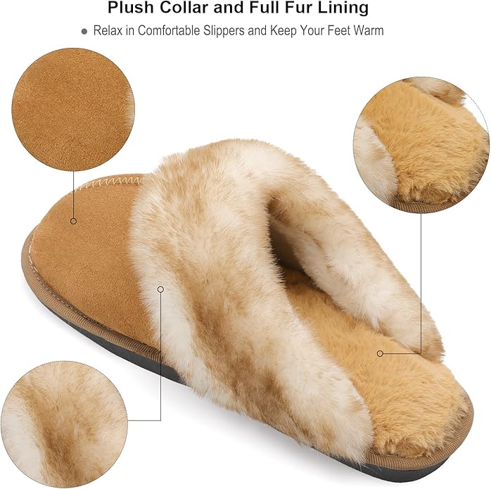 Besroad Winter Fuzzy House Slippers Sandals Plush Faux Fur Fluffy Flats Slippers Warm Slide Shoes for Women
