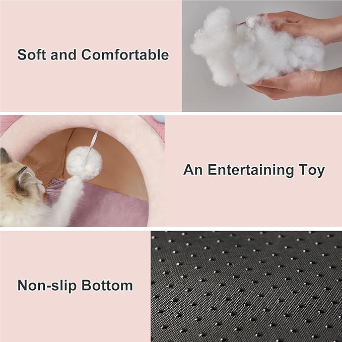 Jiupety Cat Bed Cave, Pink Cat Bed for Indoor Cats, Soft Cozy Cat Bed Cave Fit for Cat Up to 16 Lbs and Puppy, Pink Rabbit, M.