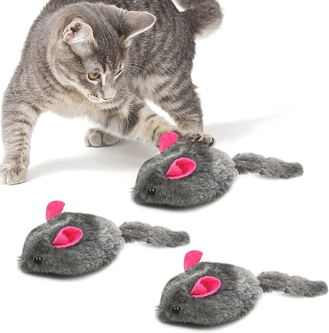 SunGrow Squeaky Plush Mice for Cats, 3 Tug Squeaker Chews for Kittens' Interactive Fun, Hide and Seek Activity, Soft Stuffed Fetch for Ferrets