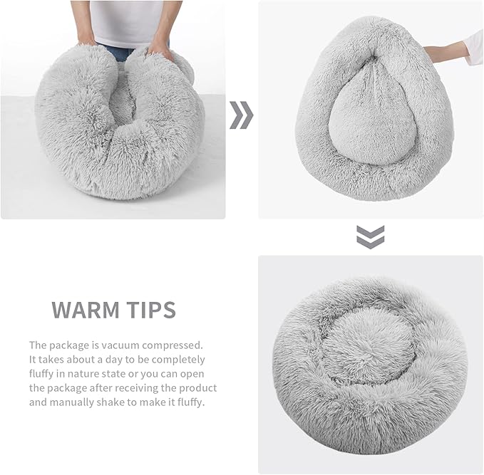 Small Cat Bed for Indoor Cats, Self-Warming Donut Kitty Bed for Small Cats Keeping Warm, Washable Pet Bed with Anti Slip Base, 20‘’ LightGrey