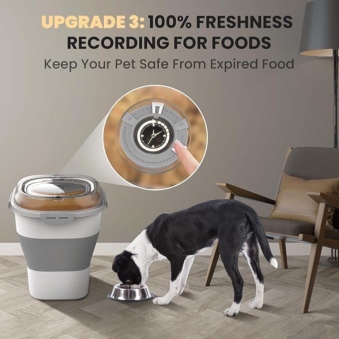 32-35 Lbs Dog Food Storage Container,Collapsible Dog Food Container with Transparent Airtight Lid,Wheels,Date Track,Pet Food Storage Container for Rice,Flour,Sugar,Scoop And 2PCS Containers