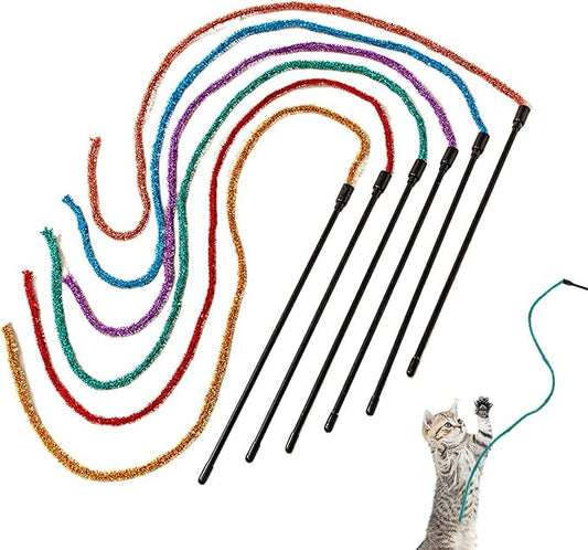IUHKBH Cat Wands, 3 PCS Interactive Cat Teaser Wand String Plush Cat Toys Colorful Cat Teasing Stick for Cats, Kitties